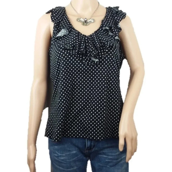 Lauren Ralph Lauren Black Polka Dot Ruffle Blouse - Picture 1 of 5